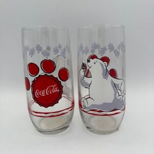 Coca-Cola Polar Bear Glasses 1999 Vintage Anchor Hocking‎ Company Set of 2